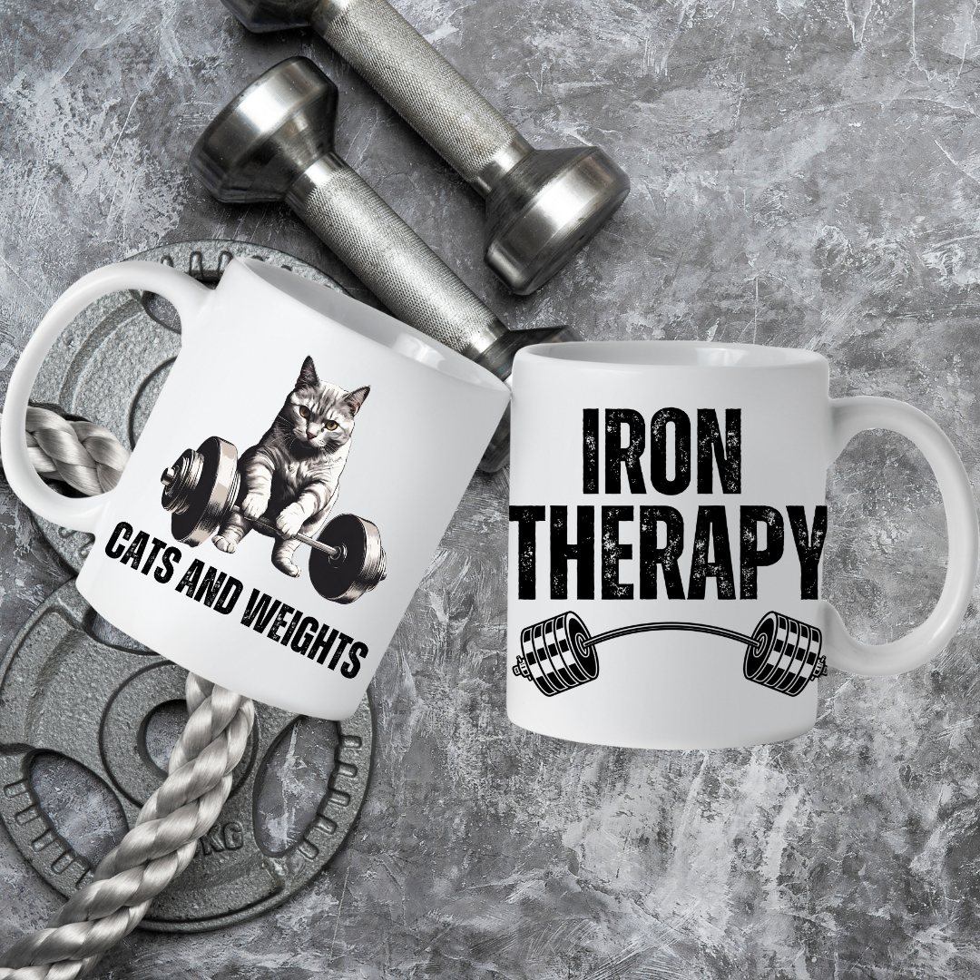 CATS & WEIGHTS Mug for Cat Lover gift for Gym Lover gift for Fitness Lover Coffee Mug for Coffee Lover Cat Mom Mug 11oz Workout Cat