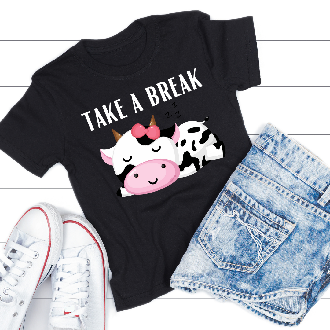 Cow T-shirt for Cow Lovers gift Funny Cow Shirt TAKE A BREAK Tee Women's Cozy T-shirt Soft Shirt for Women