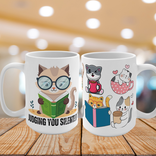 Funny Cat Mug for Cat Lover gift for Coffee Lover gift for Her Cute Cats Mug JUDGING YOU SILENTLY Coffee Mug 15oz