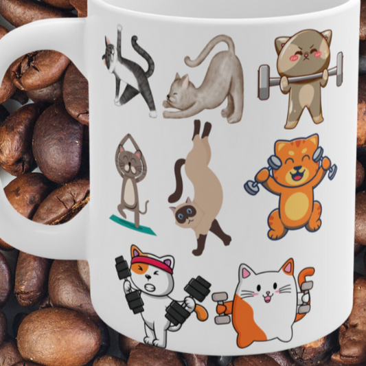 Funny Gym Cats Mug Cats Working out Lifting Weights Mug for Cat Lover Gift Working Out & Siamese cat YOGA time! Ceramic Mug 15oz