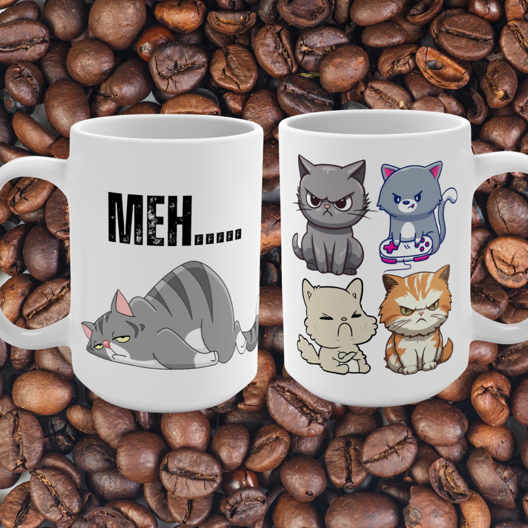 Funny Cat Mug for Cat Love gift of Cute Cats Mug for Cat mom gift for Coffee Lover Cute Cat Coffee Mug 15oz MEH Tired Cat Grumpy Kitty