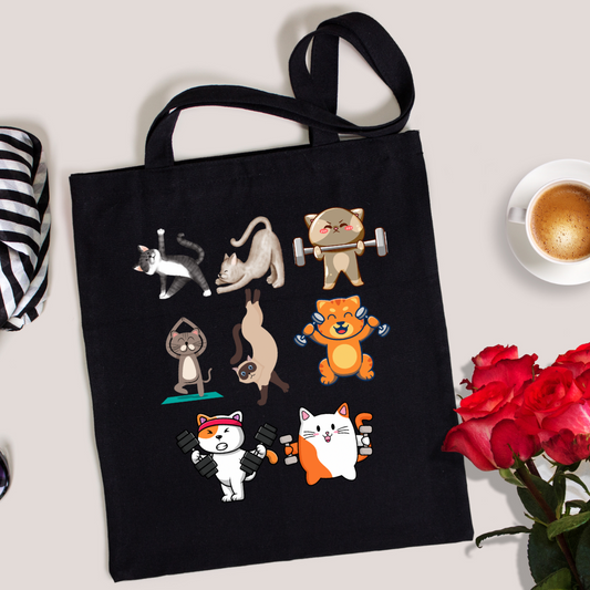 Funny Cats Working out Tote Bag Funny Gym Bags for Cat Lovers gifts for Cat Mom Fitness Tote Bag for Workout lover Cute Kitty Cats Totes