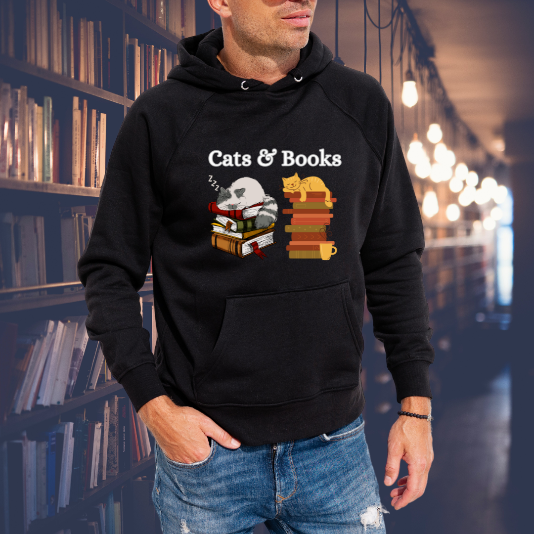 CATS & Books Hoodie Funny Cat Hoodies for Book Lover gift for Cat Love gift for Her - Cats and Books Hooded SweatShirt