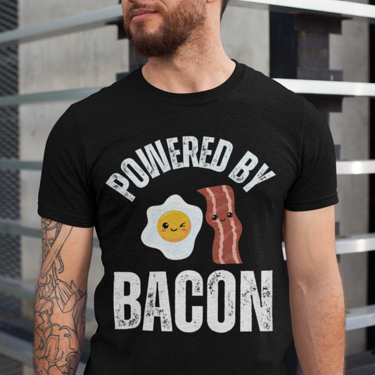 Powered By Bacon T Shirts Funny Meat Shirt - Bacon & Egg T-shirt for Meat Lover Gift for Bacon Lover Shirt for Carnivore gift for Meat T Shirt