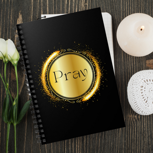 Prayer Journal - Beautiful Gold & Black Prayer Journal Pray Spiral Notebook - Ruled Line - Christian gift